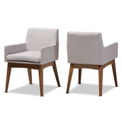 Baxton Studio Nexus Mid-Century Modern Walnut Wood Finishing Greyish Beige Fabric Dining Armchair